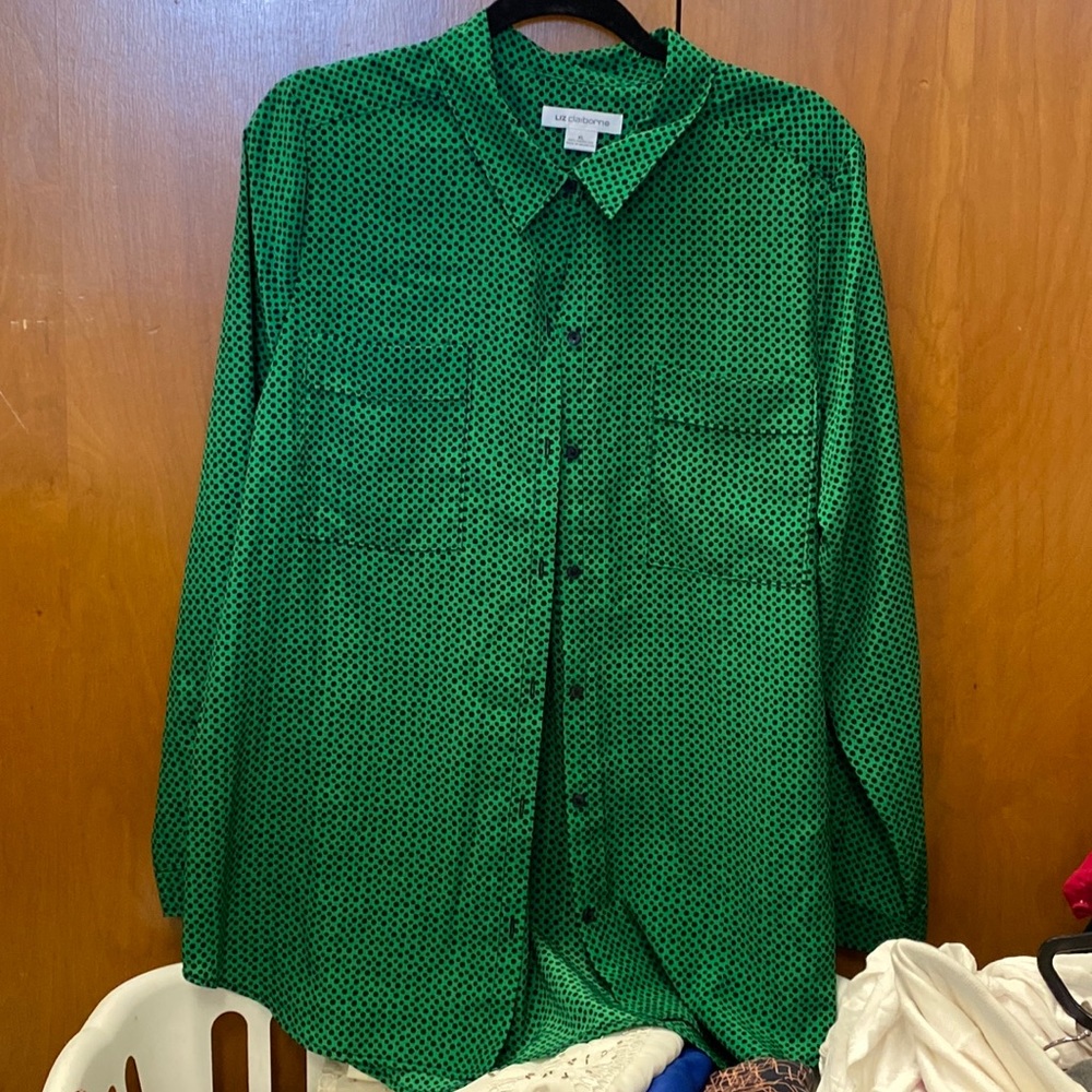 Liz Claiborne Green and Black Collared Full-Sleeve Shirt